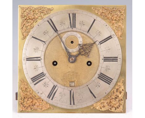 GEORGE CLARKE LONDON AN EARLY 18th CENTURY 11" LONGCASE CLOCK MOVEMENT the square brass dial with gilded winged cherub head s