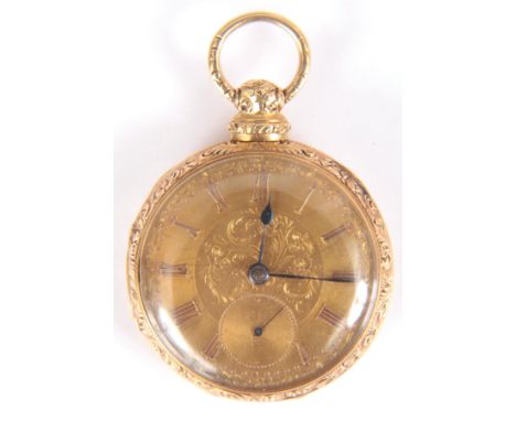 M. L. TOBIAS &amp; Co. LIVERPOOL  A 19th CENTURY 18K GOLD OPEN FACED POCKET WATCH the embossed and engine turned case enclosi