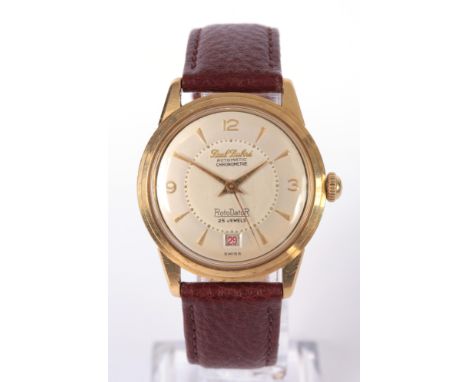 A GENTLEMAN'S 18CT YELLOW GOLD PAUL BUHRÉ RUSSIAN WRIST WATCH the case with stepped bezel enclosing a champagne dial with Ara