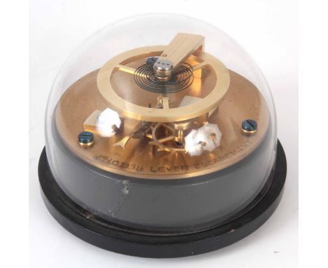 AN EARLY 20TH CENTURY WORKING MODEL OF AN ENGLISH LEVER ESCAPEMENT the gilt balance wheel on matching platform supported on e