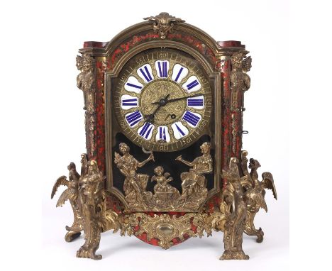 A LARGE LATE 19TH CENTURY FRENCH TORTOISESHELL AND ORMOLU MOUNTED BOULLE WORK BRACKET CLOCK having concave moulded sides and 