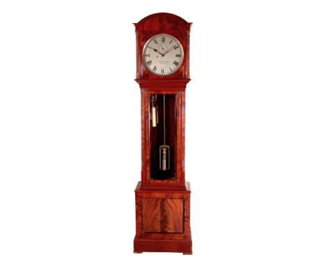 C. TAYLOR &amp; SON BRISTOL A MID 19TH CENTURY FIGURED MAHOGANY REGULATOR LONGCASE CLOCK having an arched hood with canted co