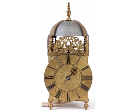 JAMES DRURY LONDON  A LATE 17TH CENTURY ENGLISH LANTERN CLOCK the case of typical design having large bell supported on bell 