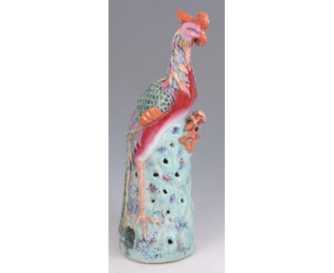 AN IMPRESSIVE MID 19TH CENTURY FAMILLE ROSE CHINESE POLYCHROME GOLDEN PHEASANT brightly coloured and mounted on a circular tr