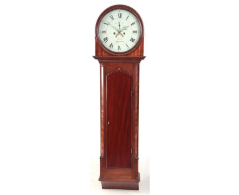 P EVANS SHREWSBURY   A GEORGE III MAHOGANY CASED TRUNK DIAL WALL CLOCK having an arched top hood with ogee-moulded glazed doo