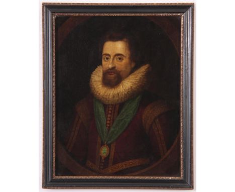 AN EARLY REVERSE PAINTED ON GLASS PORTRAIT OF SIR FRANCIS DRAKE in ebonised and gilt moulded frame 30cm high 23cm wide.