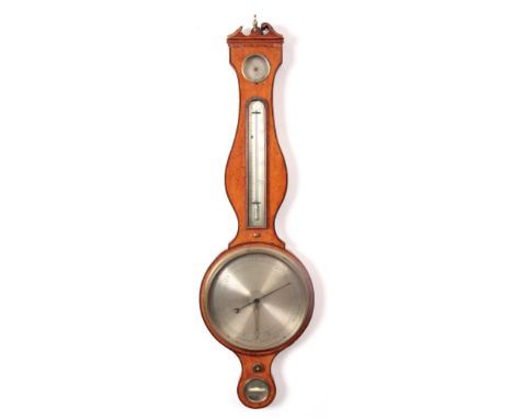 SALTERY VECCHI &amp; CO HOLBORN HILL LONDON No. 94 A GEORGE III LARGE EBONY STRUNG SATINWOOD WHEEL BAROMETER/THERMOMETER WITH