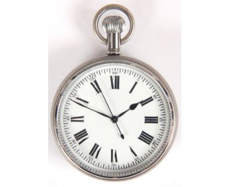 A SWISS STAINLESS STEEL CASED CHRONOMETER STYLE POCKET WATCH the case having a threaded bezel and back cover enclosing a porc