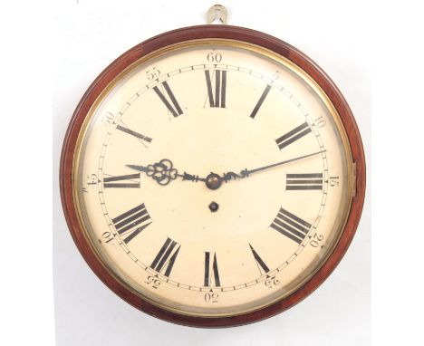 A LATE 19TH CENTURY ENGLISH FUSEE DRUM STYLE WALL CLOCK the mahogany case with moulded surround and cast brass bezel enclosin