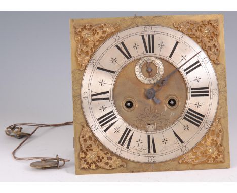 TOMPION LONDON AN EARLY 18TH CENTURY 11" LONGCASE CLOCK MOVEMENT the 28.7cm brass square dial with gilt winged cherub head sp