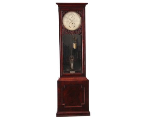 R. B. THOMAS  PORT MADOC   A MID 19TH CENTURY FIGURED MAHOGANY REGULATOR LONGCASE CLOCK the flat top moulded case above a gla