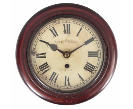 THOMAS L. AINSLEY CARDIFF   AN EARLY 20TH CENTURY 8" FUSEE WALL CLOCK the mahogany case with moulded surround and patinated b