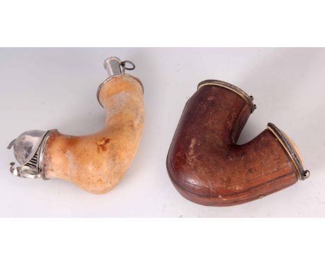 A LARGE LATE 19TH CENTURY EASTERN MEERSCHAUM PIPE with silver mounts formed as a helmet 22cm wide. together with a  SIMILAR L