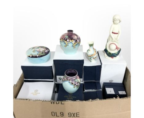 15 assorted pieces of Old Tupton Ware pottery including lidded trinket box, vases, figure of a girl, etc., all boxed. (1 box)