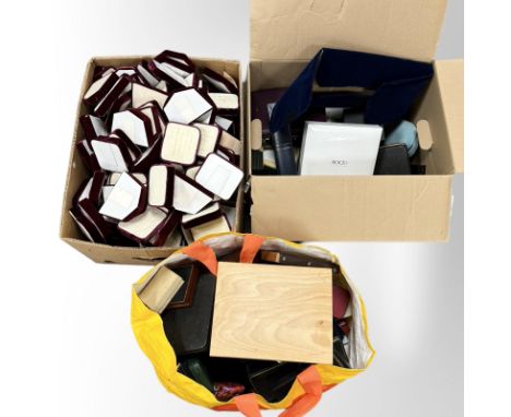 A quantity of jewellery boxes, vintage and modern, boxes for cutlery, quantity of ring pads 