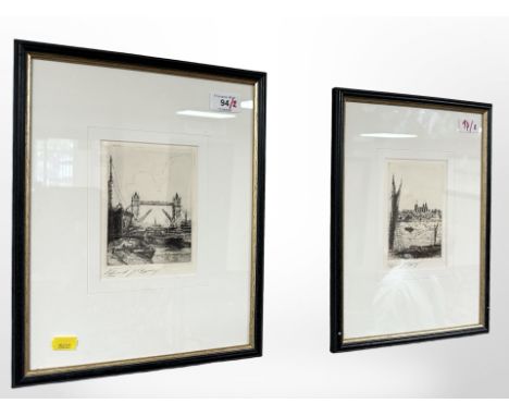 Edward Cherry FRSA (British, 1886-1960) : Tower Bridge, London, drypoint etching, signed in pencil, with margins, 13 cm x 10 