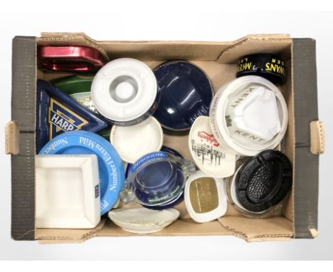 A quantity of glass and ceramic ashtrays bearing various brewery advertising. (1 box)