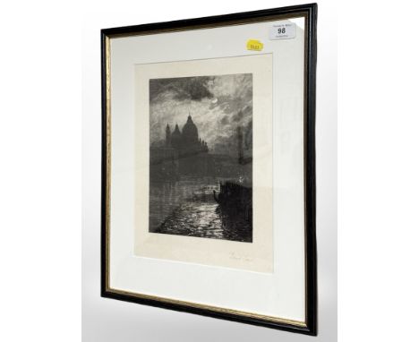 David Law (British, 1831-1901): Venice by Moonlight, drypoint etching, signed in pencil, with margins, 25 cm x 18 cm, framed.