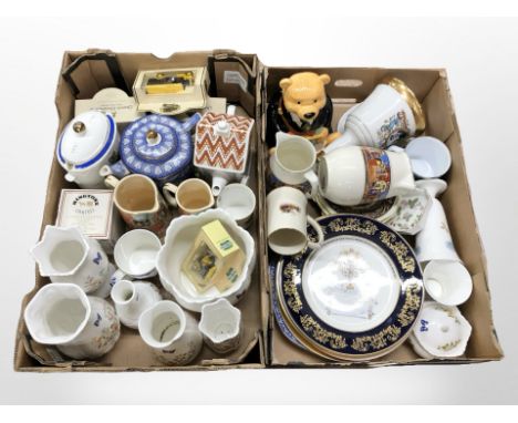 A group of Ringtons teapots, Aynsley porcelain vases and planter, collector's plates etc. (2 boxes)