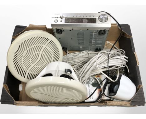 A security light, speakers, Denon stereo receiver, etc. (1 box)