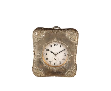 A SILVER POCKET WATCH AND CASE, the case Birmingham, 1929, decorated with repousse work containing silver pocket watch with a