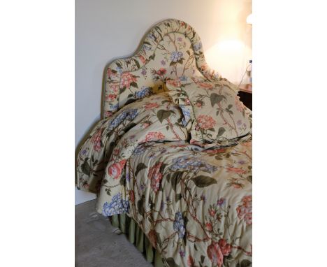 PAIR OF SINGLE DIVAN BEDS with floral print headboards and covers en suiteÂ&nbsp;