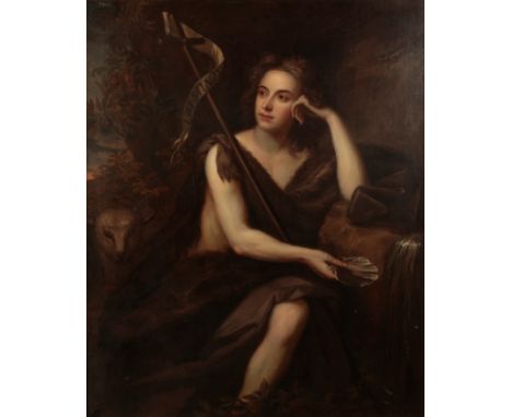 MANNER OF JONATHAN RICHARDSON SNR (1667â€“1745) A portrait of St. John the Baptist with lamb and oyster shell fountain, penna