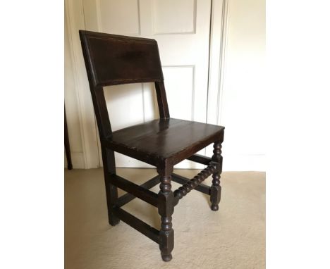 A CHARLES I STYLE BACK STOOL&nbsp;with bobbin turned legs and block stretchers, 88cm high