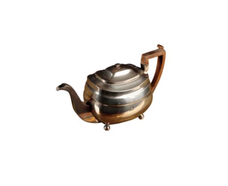 A 19TH CENTURY SILVER TEAPOT, by William Bennett, London, 1810, of squat globular form, with a formed bone handle supported o