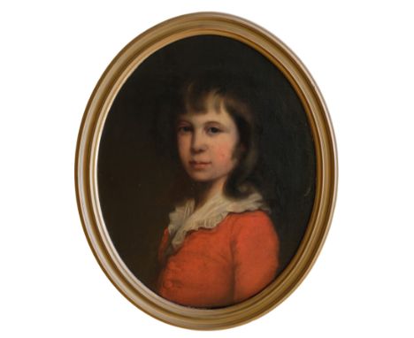 ENGLISH SCHOOL, 18TH CENTURY A half-length portrait of a young boy, depicted wearing a red tunic with lace collar, oil on can