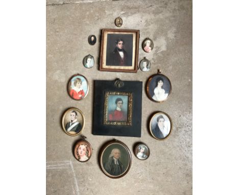 A COLLECTION OF PORTRAIT MINIATURES&nbsp;including a half length portrait of a young man in military attire (a lot)