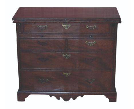 A GEORGE II MAHOGANY BACHELOR'S CHEST of unusual form, the folding rectangular top with a moulded edge over an arrangement of