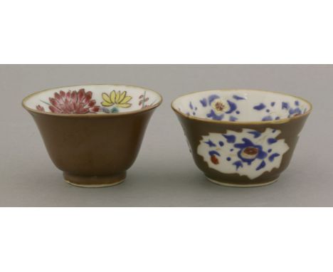 Batavian Ware,early 18th century, comprising:a tea bowl of flared form, the exterior glazed bitter chocolate, the interior en
