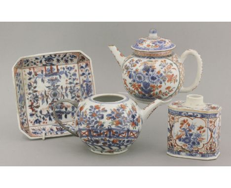 Two Dutch decorated Teapots and one Cover,Kangxi (1662-1722), one with underglaze blue chrysanthemums within shaped panels ov