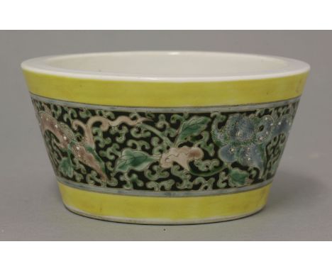 A rare Brush Washer,mark and possibly period of Guangxu (1875-1908), the bucket form body with two yellow bands enclosing myt