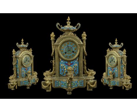 French 19th Century 8 Day Impressive Ormolu and Cloisonne Enamel Mantel Clock, Pendulum Driven, Very Ornate Enamel ( Cloisonn