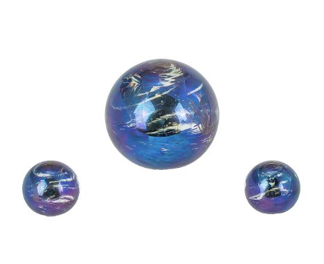 John Ditchfield Glasform Studio Glass Paperweight, with tiny light effect sparkles inside.  Irridescent purple colour, beauti