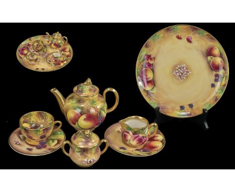 Royal Worcester T Nutt  Excellent Quality Hand Painted ' Fruits ' ( 6 ) Piece Miniature Teaset, With Matching Hand Painted Fr