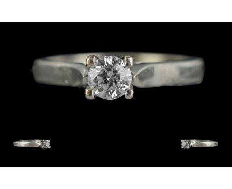Ladies Excellent Quality Platinum Single Stone Diamond Set Ring. Marked 950 to Interior of Shank. The Modern Round Brilliant 