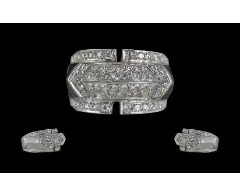 Ladies 18ct White Gold Attractive 1950's Diamond Set Ring. Marked 18ct to Interior of Shank. The Well Matched Diamonds of Goo