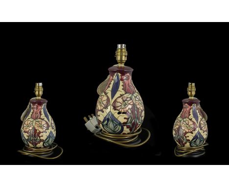 Moorcroft Tubelined Lamp Base ' Masquerade ' Design. Designer Rachel Bishop. Date 2001. Stands 11,25 Inches - 28.15 cms High.