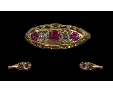 Antique Period Attractive 18ct Gold Ruby and Diamond Set Ring. Full Hallmark to Interior of Shank. Birmingham 1915, Rubies an