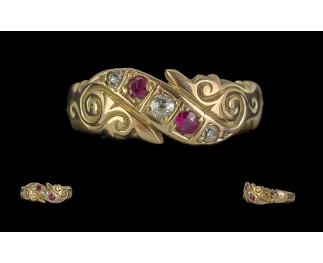 Australian Signed 18ct Gold Diamond and Ruby Set Ring. Adolph O.Kopp Perth Jeweller. c.1892 - 1916. Signed to Interior of Sha