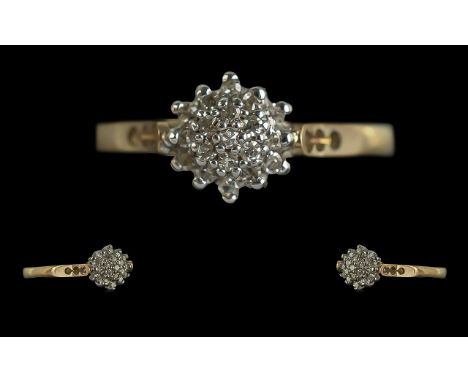 9ct Gold Diamond Cluster Ring, weight 1.50 grams, ring size M.  Weight 1.50 grams.