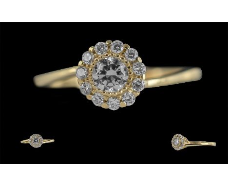 Ladies 14ct Gold Pleasing Quality Diamond Set Cluster Ring, marked 585 - 14ct to shank.  The well matched diamonds of top col