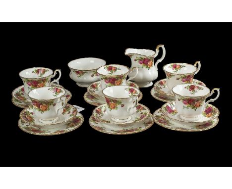 Royal Albert Old Country Roses Part Teaset comprising 6 cups, saucers and side plates, sugar bowl and milk jug.