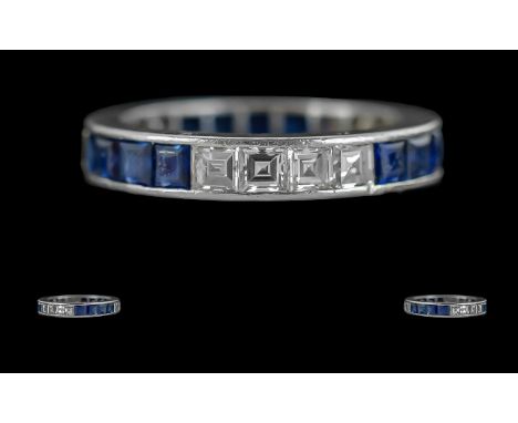 Ladies - Platinum Art Deco Period 1930's Sapphire and Diamond Set Full Eternity Ring. The Princes Cut Diamond of Excellent Co