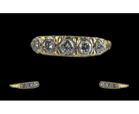 Ladies 1950's - Excellent 5 Stone Diamond Set Ring with Ornate Setting. Full Hallmark for Birmingham 1951 to Interior of Shan