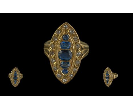 Victorian Period 1837 - 1901 18ct Gold Diamond and Sapphire Set Ring of Pleasing Form / Design. Full Hallmark for Birmingham 