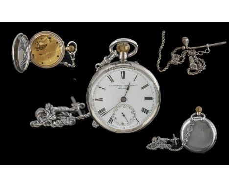 The County Silversmiths Company Sterling Silver Lever Keyless Open Faced Pocket Watch with white enamel dial, hallmarked Birm